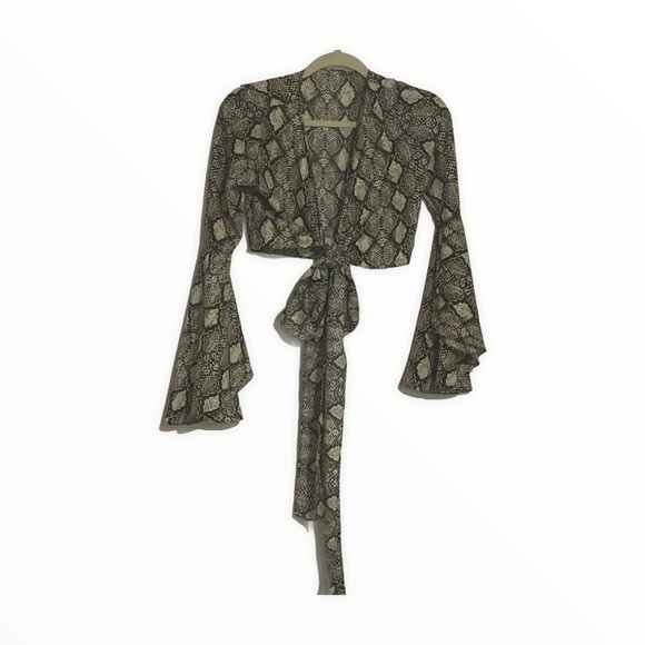 Bell Sleeve Snake Print Wrap Blouse - Picture 1 of 3